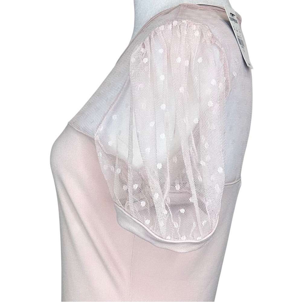 Express Pink Mesh Yoke Dot Sleeve Short Sleeve Top - Picture 4 of 12